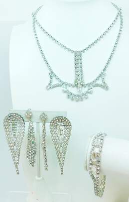 VTG Silvertone Rhinestones Necklaces Statement Tassel Drop Earrings & Bracelet