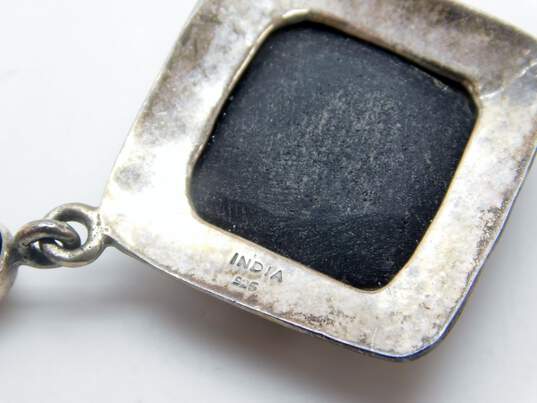 Artisan 925 Faceted Black Glass Etched Square Drop Post Earrings & Chunky San Marco Chain Bracelet 33.1g image number 4