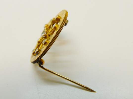 Antique 14K Yellow Gold 3.5mm Old Mine Cut Diamond & 2mm Rose Cut Diamond Brooch 6.0g image number 3