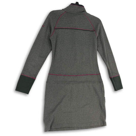 Womens Gray Mock Neck Long Sleeve Half Zip Pockets Sheath Dress Size Small image number 2