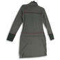 Womens Gray Mock Neck Long Sleeve Half Zip Pockets Sheath Dress Size Small image number 2