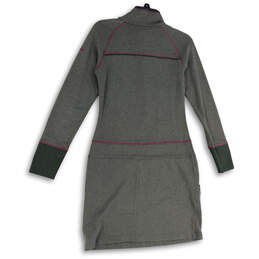 Womens Gray Mock Neck Long Sleeve Half Zip Pockets Sheath Dress Size Small alternative image