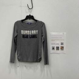 Burberry Womens Gray Round Neck Long Sleeve Pullover T-Shirt Size 38 With COA