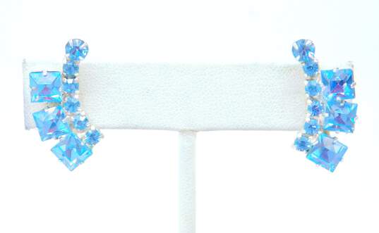 Vintage Icy Blue Rhinestone Brooch & Screw Back Earrings 21.2g image number 2