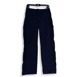 Women Navy Blue Elastic Waist Zipper Pocket Drawstring Ankle Pants Size 6