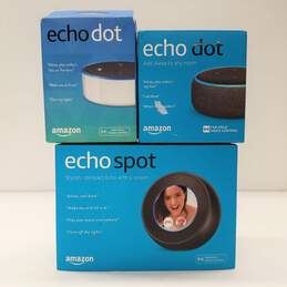 Amazon Echo Spot and 2 Echo Dots