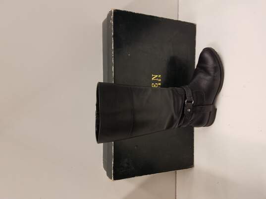 Ralph Lauren Sanya Black Leather Mid Zip Boots Shoes Women's Size 6 M image number 1