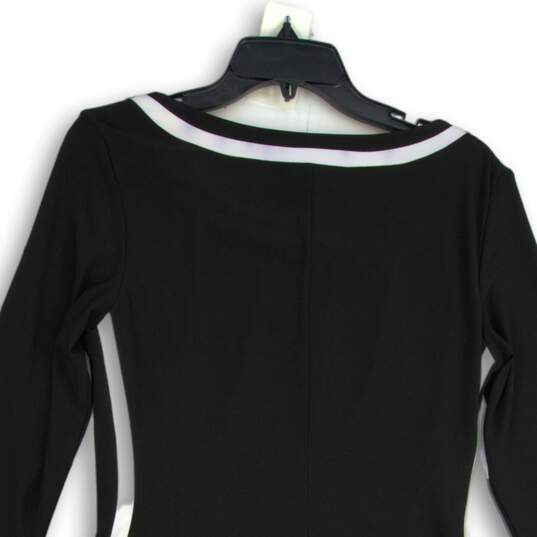 Chaps Womens Black White Ruched Boat Neck 3/4 Sleeve Sheath Dress Size Large image number 4