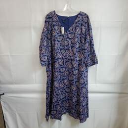 Talbots Blue & Red Paisley Patterned Cotton Long Sleeved Dress WM Size 18W NWT