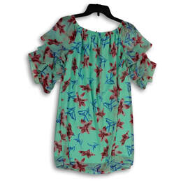 NWT Womens Green Floral Short Sleeve Round Neck Pullover Blouse Top Size 2 alternative image