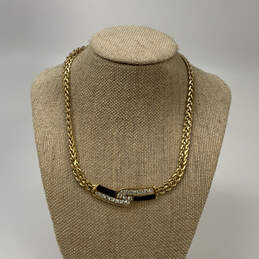 Designer Swarovski Gold-Tone Black Enamel Crystal Stone Chain Necklace