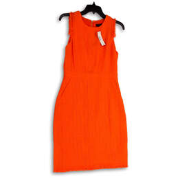 NWT Womens Orange Round Neck Sleeveless Back Zip Shift Dress Size 4