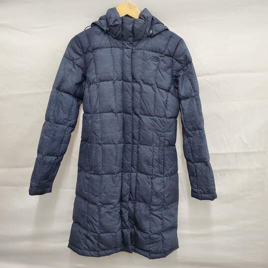 The North Face Metropolis 550 Goose Down Heather Blue hooded Parka Size SM image number 1