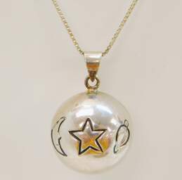 Artisan 925 & Brass Stamped Celestial Moon Star Planet & Sun Chime Ball Pendant Necklace & Geometric Modernist Drop Earrings 24.6g alternative image