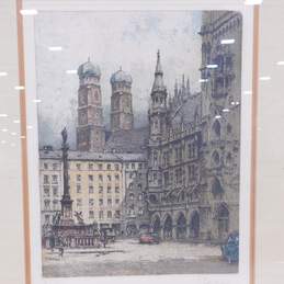 Artist Signed Frauenkirche Munich German Cathedral Street View Vintage Art Print alternative image