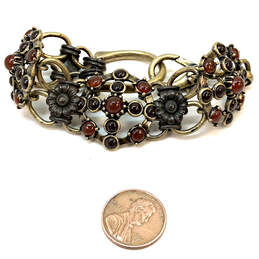 Designer Lucky Brand Gold-Tone Red Stone Flower Link Chain Bracelet alternative image