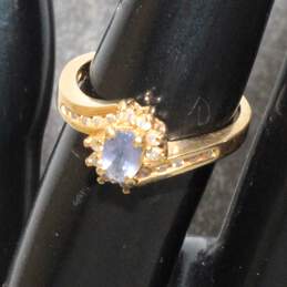 14K Yellow Gold Moissanite Accent Iolite Ring Size 6.5 - 3.2g