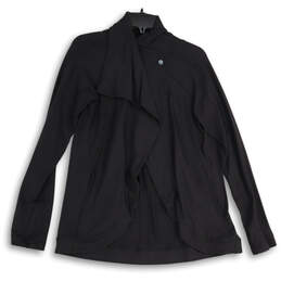 Womens Black Long Sleeve Mock Neck Thumb Keyhole Wrap Jacket Size 8