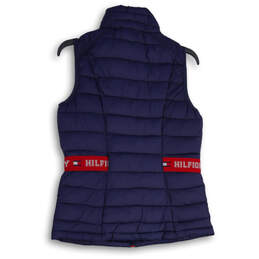 Womens Blue Red Mock Neck Sleeveless Full-Zip Puffer Vest Size Small alternative image