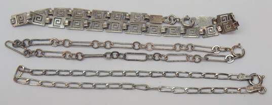Artisan 925 & Vermeil Wide Herringbone Braided Fancy Cable Greek Key & Box Chain Bracelets Variety 38.3g image number 7