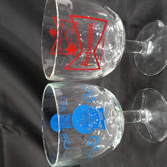 Pair of Footed Beer Goblets Budweiser and Pabst Blue Ribon image number 2