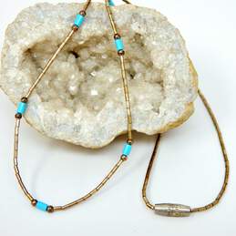 925 Liquid Silver & Turquoise Beaded Necklace 2.4g