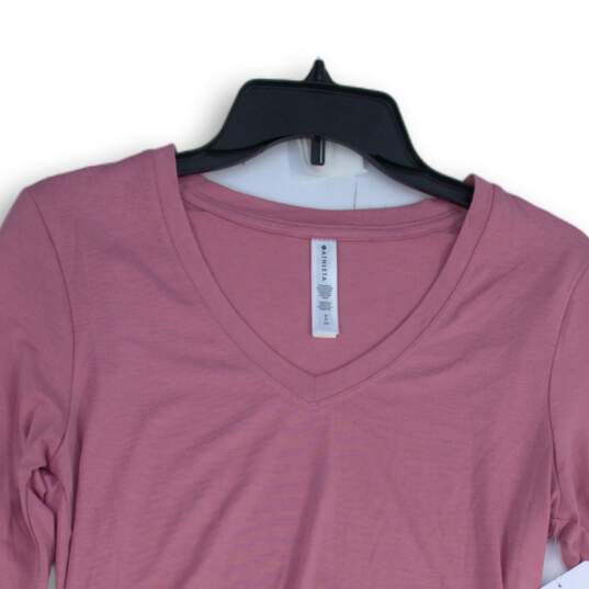 NWT Athleta Womens Stratus Ii Pink V-Neck Long Sleeve Pullover T-Shirt Size S image number 3