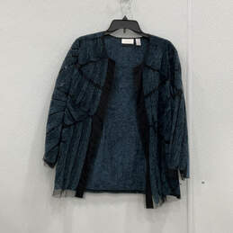 Womens Black Blue Long Sleeve Regular Fit Open Front Cardigan Sweater Sz 1