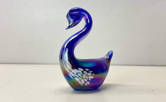 2 Blown Cobalt Blue Swans Glass Sculptures Ceramic Art Figurines image number 2