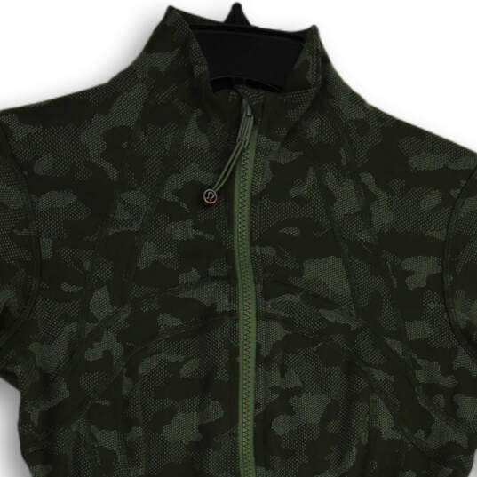 Womens Green Camouflage Long Sleeve Mock Neck Full-Zip Jacket Size 6 image number 3