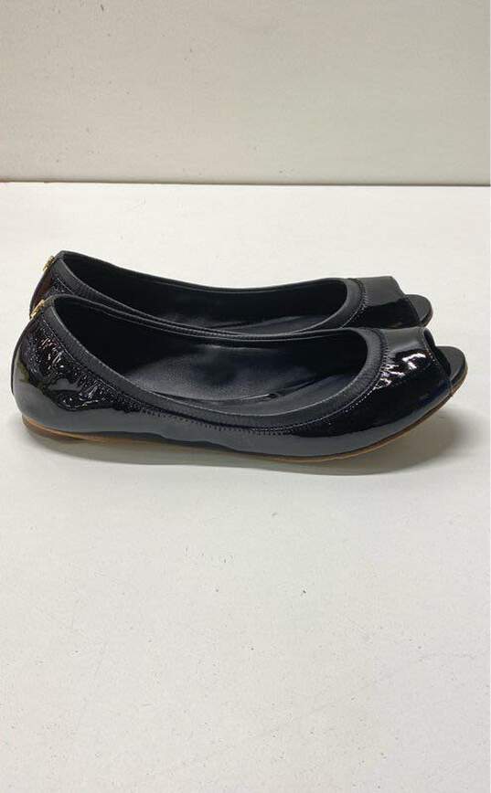 Tory Burch Patent Leather Eddie Peep Toe Flats Black 6 image number 3