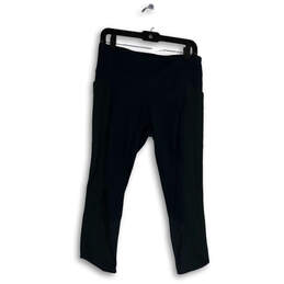 Womens Black Elastic Waist Pockets Straight Leg Track Pants Size L alternative image