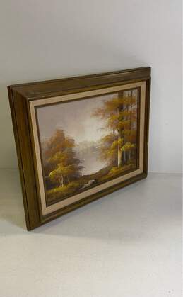 Autumn Birch Trees on the Lake Oil on canvas by C. Liong Signed. Matted & Framed alternative image