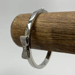 Designer Kate Spade Silver-Tone Rhinestone Bow Hinged Bangle Bracelet