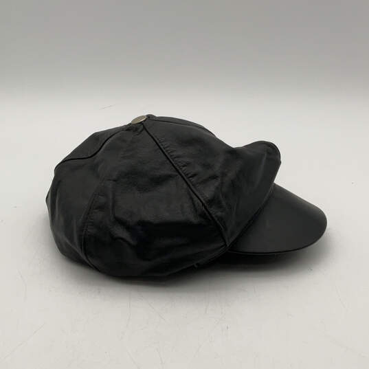 Womens Black Leather Adjustable Newsboy Cap Hat Size Medium image number 4