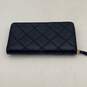 Tory Burch Womens Navy Blue Leather Quilted Inner Pocket Zip-Around Wallet image number 2