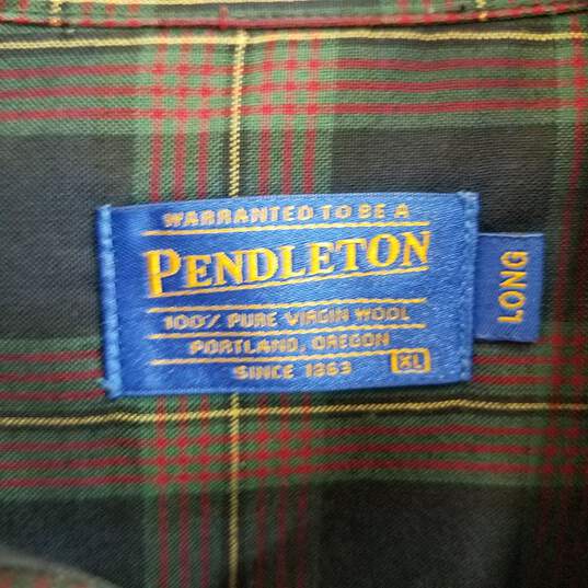 Pendleton fine knit plaid wool button up shirt XL long image number 3
