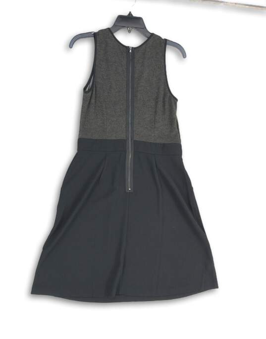 LOFT Womens Gray Black Round Neck Sleeveless Back Zip A-Line Dress Size 8P image number 2