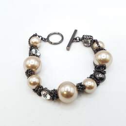 Givenchy Black Tone Crystal Faux Pearl Bead Chain 7 Inch Bracelet 30.0g