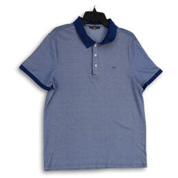 Mens Blue Short Sleeve Spread Collar Golf Polo Shirt Size Large