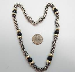 David Yurman 925 & 14K Gold Accented Onyx Ball Beaded Station Wheat Chain Necklace 57g alternative image