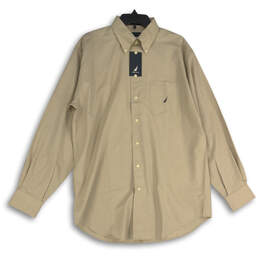 NWT Mens Beige Collared Long Sleeve Button-Up Shirt Size 16 34/35