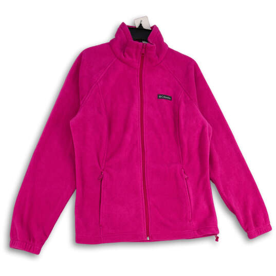 Womens Pink Collared Long Sleeve Full-Zip Fleece Jacket Size Large image number 1