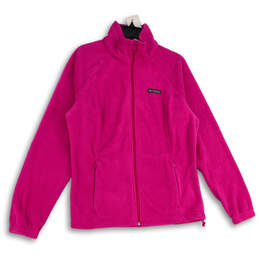 Womens Pink Collared Long Sleeve Full-Zip Fleece Jacket Size Large