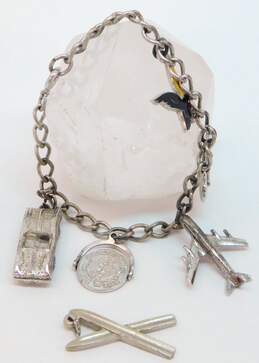Vintage Silver Tone Travel Charm Bracelet w/ 6 Charms 27.1g
