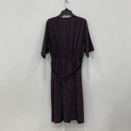 Womens Black Purple Striped Floral V Neck Short Sleeve Wrap Dress Size 2X alternative image