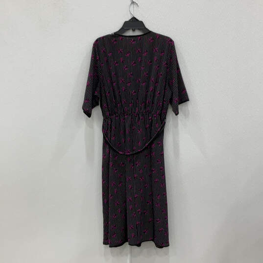 Womens Black Purple Striped Floral V Neck Short Sleeve Wrap Dress Size 2X image number 2