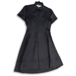 NWT Womens Black Round Neck Short Sleeve Front Zip Fit & Flare Dress Size 4 alternative image