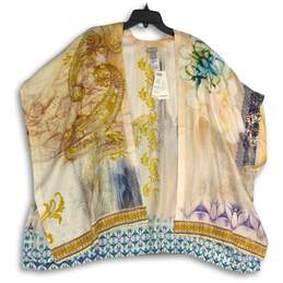 NWT Chico's Womens Multicolor Silk Watercolor Script Ruana Kimono Wrap One Size