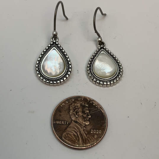 Designer Lucky Brand Silver Tone Mother Of Pearl Teardrop Drop Earrings image number 4